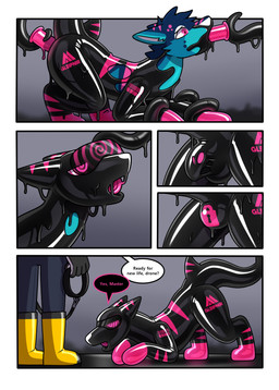 anthro chastity_bulge chastity_device collar dialogue drone dronification hypnosis latex leash lock_bulge lock_symbol male mind_control null_bulge ringed_eyes solo_focus speech_bubble text wearing_chastity_device hacony novayyyy aquatic fish shark absurd_res comic english_text hi_res