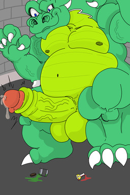 anthro balls belly big_balls big_belly big_muscles big_pecs big_penis blue_eyes bodily_fluids erection genital_fluids genitals male muscular muscular_male nipples pecs penis precum solo vein veiny_penis kogo mythology dragon mythological_creature mythological_scalie scalie 2:3 absurd_res hi_res