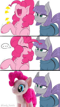 3_panel_comic :3 art_meme blank_expression blue_clothing blue_eyes blush blush_stickers breaking_the_fourth_wall clothing duo ellipsis emanata female feral fluffy fluffy_chest fluffy_mane fluffy_tail fur grey_body grey_fur mane pink_body pink_fur pink_mane pink_tail plushie purple_mane tail toy unimpressed candy_dem0n friendship_is_magic hasbro my_little_pony too_serious unamused_friend_comic_(meme) maud_pie_(mlp) pinkie_pie_(mlp) earth_pony equid equine horse mammal pony 9:16 comic hi_res meme sibling_(lore) sister_(lore)
