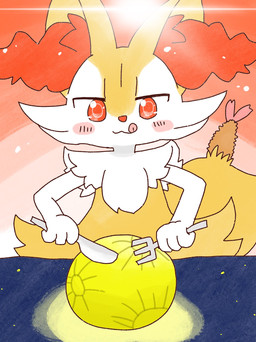 :3 ambiguous_anthro ambiguous_gender anthro biped blush blush_stickers cutlery food fork front_view kitchen_utensils knife lens_flare licking licking_lips macro moon object_in_tail shrimp_(food) simple_background solo standing tail tongue tongue_out tools annyui0611 nintendo pokemon braixen canid generation_6_pokemon mammal pokemon_(species) 2022 digital_drawing_(artwork) digital_media_(artwork) half-length_portrait hi_res japanese_description portrait translated_description