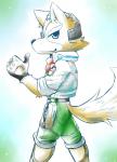 2016 absurd_res anthro butt canid canine clothed clothing fox fox_mccloud fur garakutea hi_res male mammal nintendo simple_background solo star_fox