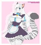 anthro blue_eyes breasts clothed clothing female fingers fur hair legwear long_hair maid_headdress maid_uniform simple_background solo striped_body striped_fur stripes thigh_highs uniform white_body white_fur kitsunewaffles-chan melody_(sakuradlyall) felid mammal pantherine tiger 2019 dated digital_media_(artwork) hi_res shaded