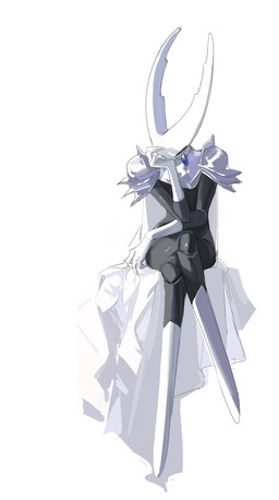 2_horns ambiguous_gender anthro armor black_body cape clothing front_view gloves hand_on_chin handwear head_in_hand hollow_eyes horn long_legs shoulder_guards simple_background sitting solo white_background milktea25424633 hollow_knight_(franchise) team_cherry hollow_knight_(character) pure_vessel_(hollow_knight) arthropod vessel_(species) chinese_description digital_media_(artwork) digital_painting_(artwork) hi_res painting_(artwork) shaded