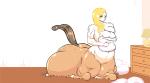 abdominal_bulge belly big_breasts blonde_hair blush bodily_fluids breasts fart fart_cloud female gas green_eyes hair muscular muscular_female muscular_taur navel solo sweat leshawk european_mythology greek_mythology mythology centaur equid equid_taur humanoid_taur mammal mammal_taur taur animated