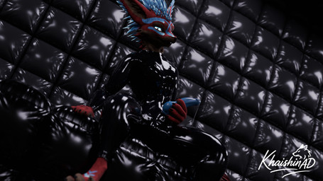 abs animal_genitalia animal_penis anthro armwear balls black_latex blue_body blue_eyes blue_fur blue_penis brown_body brown_fur brown_sheath canine_genitalia canine_penis clothed clothing erection fur genitals gesture glistening glistening_body hair latex latex_armwear latex_clothing latex_legwear latex_skinsuit legwear looking_at_viewer male multicolored_body multicolored_fur multicolored_hair muscular muscular_male padded_room penile penis red_body red_fur reflection sheath skinsuit solo tail tight_clothing khaishin isaacjexo jex rexouium 16:9 3d_(artwork) digital_media_(artwork) hi_res widescreen