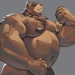 anthro areola barazoku belly biceps big_areola big_belly big_muscles big_nipples convenient_censorship frown fur grey_background huge_belly huge_muscles male muscular muscular_anthro muscular_male navel nipples nude painterly pecs simple_background solo standing thick_arms thick_thighs tuft mako_pbw mihoyo zenless_zone_zero ben_bigger bear mammal 1:1 2025 absurd_res hi_res
