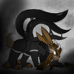 all_fours anthro bodily_fluids brown_body brown_fur cowl facial_markings fur glowing glowing_eyes hair head_markings horn male markings messy_hair multicolored_hair saliva saliva_string snarling solo tentacles two_tone_hair templar_ponyboy agent_fleetfoot_(templar_ponyboy) maddison_jack_(templar_ponyboy) animate_inanimate domestic_rabbit flemish_giant lagomorph leporid living_clothing mammal oryctolagus rabbit 1:1 hi_res