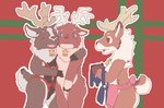 anthro apron apron_only clothing cowbell female group harness hug male mostly_nude semi-anthro transformation jimines deer mammal new_world_deer reindeer