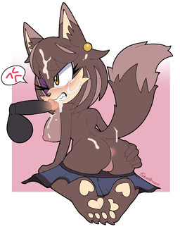 angry anthro anthro_on_anthro anus areola balls barefoot big_areola big_balls big_breasts big_nipples big_penis bodily_fluids breasts brown_body brown_fur butt cross-popping_vein cum cum_on_breasts cum_on_butt cum_on_face disembodied_penis duo feet female female_focus fur genital_fluids genitals huge_balls male male/female mostly_nude mostly_offscreen_character mostly_offscreen_male nipples one_eye_closed penis simple_background soles solo_focus tan_body tan_fur vulva yellow_eyes senshion sega sonic_the_hedgehog_(series) fan_character canid canine canis mammal wolf 2025 absurd_res hi_res