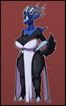 5_fingers anthro antlers big_breasts black_body black_border black_fur blue_body blue_eyes blue_fur border breasts clothed clothed_anthro clothed_female clothing dress dress_only female fingers fur hooves horn huge_breasts simple_background smile smug solo standing thick_thighs wide_hips freepancakes nintendo pokemon deer generation_6_pokemon legendary_pokemon mammal pokemon_(species) xerneas xerneas_(neutral_mode) 2022 5:8 absurd_res digital_media_(artwork) hi_res