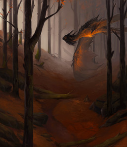 ambiguous_gender autumn beard black_body black_hair black_horn black_scales brown_body brown_feathers brown_hair brown_scales countershading dead_tree detailed_background facial_hair feathers feral flying fog forest hair horn leaf log membrane_(anatomy) membranous_wings moss nature orange_body orange_countershading orange_eyes outside plant rock scales solo tail tree wings wood allagar european_mythology mythology dragon feathered_dragon feathered_scalie mythological_creature mythological_scalie scalie western_dragon wyvern hi_res
