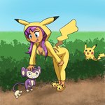 1:1 aipom ambiguous_gender clothing cosplay costume crossover digital_media_(artwork) draquarzi female feral footwear generation_1_pokemon generation_2_pokemon genie group hair human humanoid long_hair mammal nintendo one_piece_suit outside pikachu pikachu_hoodie pokemon pokemon_(species) pokemon_clothing pokemon_costume semi-anthro shantae shantae_(series) shoes slippers smile trio wayforward