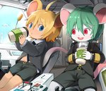 aircraft airplane anthro blue_eyes clothed clothing cockpit container cup detailed_background duo eye_contact holding_container holding_cup holding_object inside inside_airplane looking_at_another male navel pilot_uniform red_eyes single_tooth smile tail vehicle young young_anthro young_humanoid young_male yupa dibbun_(ordosan) animal_humanoid humanoid mammal mammal_humanoid mouse_humanoid murid murid_humanoid murine murine_humanoid rat rodent rodent_humanoid 2023