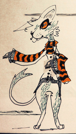 anthro clothing fangs female pattern_clothing pattern_scarf scarf solo striped_clothing striped_scarf stripes teeth naircat domestic_cat felid feline felis mammal 2014
