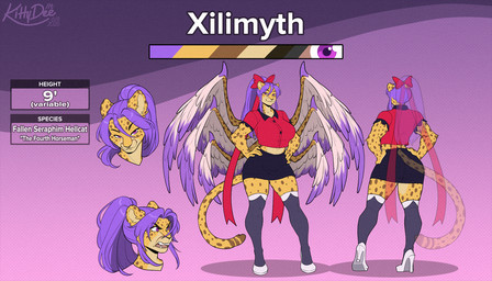 anthro biped bottomwear breasts butt clothed clothed_anthro clothed_female clothing feathers female fingers front_view fully_clothed fully_clothed_anthro fully_clothed_female fur looking_at_viewer rear_view smile solo spots standing tail teeth tongue topwear wings kittydee felid feline mammal 2026 digital_drawing_(artwork) digital_media_(artwork)
