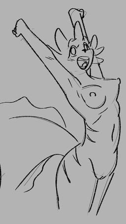 anthro breasts female fish_tail genitals gills markings nipples pose rib_cage smile solo stretching stretching_arms tail vulva zevinhalt rain_world videocult rivulet_(rain_world) aquatic fish hybrid slugcat line_art monochrome