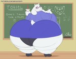 anthro beverage big_butt bottomwear butt chalkboard clothed clothing eyewear female furgonomics glasses huge_butt hyper hyper_butt information_board obese obese_anthro obese_female overweight overweight_anthro overweight_female pencil_skirt skirt solo tail tail_through_skirt text thick_calves underbutt nekocrispy undertale undertale_(series) toriel bovid caprine goat mammal digital_media_(artwork) url