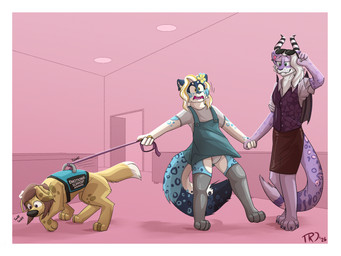 abdl anthro clothing convention diaper female feral group hand_holding leash public service_animal service_dog_harness skirtalls sniffing standing trio therazzdazzler11 kitty_katyja nikki_(therazzdazzler11) bird_dog canid canine canis domestic_dog felid golden_retriever hunting_dog jaguar mammal pantherine retriever snow_leopard 4:3 absurd_res hi_res trans_(lore) trans_woman_(lore)