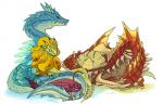 ambiguous_gender blue_eyes bodily_fluids drooling eyes_closed feral group male red_eyes saliva simple_background sleeping unknown_artist capcom monster_hunter agnaktor fish gobul lagiacrus leviathan_(mh) ludroth marine nibelsnarf royal_ludroth scalie 2014