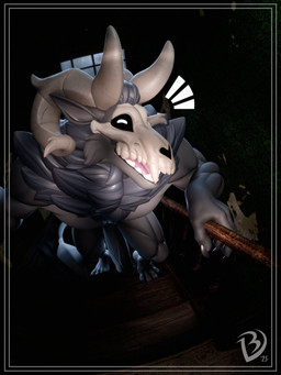 2_horns anthro big_penis black_hair black_sclera bone chest_tuft climbing_ladder feet genitals hair half-erect horn inside ladder male muscular penis sharp_teeth skull skull_head smile solo teeth tuft vein veiny_penis basedvulpine leodamodeler_(modeler) american_mythology indigenous_north_american_mythology mythology north_american_mythology roderick_(elsifthewolf) wendigo 2025 3:4 3d_(artwork) digital_media_(artwork) hi_res