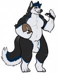 animal_genitalia ball belly blush genitals gridiron_ball male nude sheath simple_background slightly_chubby smile smirk solo thick_thighs hachisama chudlight mahler canid canine canis domestic_dog husky mammal nordic_sled_dog spitz hi_res