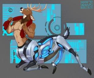 5_fingers antlers brown_body brown_fur cloven_hooves countershade_fur countershade_torso countershading cybernetics drying drying_fur erection fingers fur genitals green_eyes hooves horn inner_ear_fluff looking_at_viewer machine male navel open_mouth penis red_towel side_view simple_background solo synthetic_penis tail teeth tongue towel tuft wet araivis-edelveys gale_(direfloof) cyborg deer deer_taur mammal mammal_taur taur 2025 digital_media_(artwork) hi_res