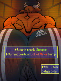 adidas_logo anthro anus anus_outline bodily_fluids bottomwear butt clothing first_person_view game_screen gameplay_mechanics male muscular muscular_male orange_body orange_skin pants pixelated puckered_anus solo sweat sweatpants sweaty_butt tight_bottomwear tight_clothing videogame_setting tiburalgo adidas european_mythology greek_mythology mythology bovid bovine cattle mammal minotaur hi_res