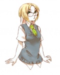 anthro blonde_hair clothing eyewear female glasses green_eyes hair necktie school_uniform solo uniform young young_anthro young_female captain-ravens else_(masterful) lagomorph leporid mammal rabbit low_res