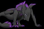 alpha_channel anthro crouching digitigrade fur grey_body grey_fur hi_res looking_at_viewer nadnerbd purple_eyes sergal simple_background smile solo tail teeth transparent_background