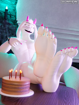 anthro armband birthday_cake cake claws colored_nails dessert eyewear feet femboy fingers floppy_ears food foot_fetish foot_focus fur furniture glasses hair horn looking_at_viewer male nails nipples nude open_mouth pink_nails sharp_nails sharp_teeth sofa solo spiked_armband spikes teeth toes tongue white_body white_fur okamical okamical_(modeler) deltarune undertale_(series) ralsei bovid caprine darkner goat mammal 3:4 3d_(artwork) absurd_res digital_media_(artwork) hi_res