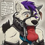 anthro bdsm black_collar black_nose cock_gag collar ear_piercing ear_ring fur gag gagged hair male open_mouth_gag piercing purple_hair ring_gag ring_piercing solo submissive submissive_anthro text white_body white_fur kemira canid canine canis mammal wolf 1:1 2024 english_text hi_res