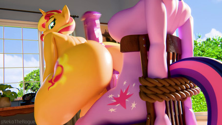 anthro arms_tied ass_clapping bdsm big_breasts big_butt big_penis blue_wall bondage bouncing_breasts bouncing_butt bouncing_penis bound breast_jiggle breasts butt butt_jiggle chair curtains curtains_open cutie_mark dominant dominant_female duo electronics female furniture genitals glistening glistening_butt glistening_genitalia glistening_penis gynomorph hair huge_butt huge_penis inside intersex intersex/female jiggle_physics jiggling jiggling_penis light looking_at_another looking_at_genitalia looking_at_partner looking_at_penis looking_back multicolored_hair multicolored_tail orange_body orange_butt penis phone picture_frame plant plant_pot potted_plant purple_body purple_breasts purple_butt purple_penis rope shaking_butt sunlight table tail thigh_jiggle tied_to_chair twerking twerking_on_dick window zoom_in neko_the_rogue sound_warning equestria_girls friendship_is_magic hasbro my_little_pony sunset_shimmer_(eg) twilight_sparkle_(mlp) equid equine mammal 16:9 3d_(artwork) 3d_animation animated digital_media_(artwork) hi_res short_playtime sound video widescreen