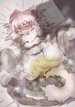 anthro arms_tied bdsm bed being_watched bloomers blue_eyes blush bodily_fluids bondage bottomwear bound breasts camel_toe captured clothed clothing collar digitigrade dress ear_blush embarrassed exposed_breasts eyewear feet female fur furniture genital_fluids genitals glasses hair high-angle_view hindpaw kemono legwear looking_aside looking_at_another lying maid_uniform nipples offscreen_character omorashi on_bed open_mouth panties paws pink_hair plump_labia restraints rope rope_bondage shadow small_breasts snot solo spread_legs spreading stained_panties steam stockings tears underwear uniform urine urine_pool vulva wet wet_clothing wet_dress wet_panties wet_underwear wetting white_body white_fur mttbsmn domestic_cat felid feline felis mammal absurd_res hi_res