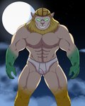 abs anthro biceps bulge clothing green_body male moon muscular muscular_anthro muscular_male night nipples pecs scales solo underwear anasterpig adventure_time cartoon_network vampire_king felid hybrid lion mammal pantherine vampire hi_res