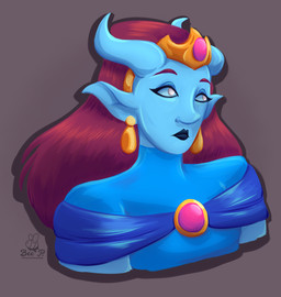 2_horns black_eyeliner blue_body blue_clothing blue_horn blue_lips blue_sclera blue_skin blue_topwear closed_frown clothed clothed_female clothed_humanoid clothing crown ear_piercing eyebrows eyelashes eyeliner female female_humanoid frown grey_background hair headgear horn humanoid_pointy_ears lidded_eyes light lips logo makeup mouth_closed no_pupils not_furry piercing pointy_ears red_eyebrows red_hair simple_background solo text tiara topwear white_eyes hivemindmoshpit jackbox_games legends_of_trivia the_jackbox_party_pack azura_(legends_of_trivia) horned_humanoid humanoid tiefling 2025 artist_logo artist_name bust_portrait colored digital_drawing_(artwork) digital_media_(artwork) english_description hi_res lighting lineless portrait shaded