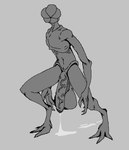 balls big_balls big_penis flaccid genitals humanoid_genitalia humanoid_penis leaky male penis solo peachymewtwo netflix stranger_things demogorgon hi_res monochrome