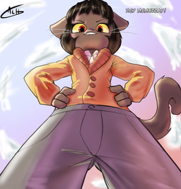 anthro clothed clothing female fully_clothed sky smile smiling_at_viewer smirk smirking_at_viewer solo standing upward_angle alhnsfw lackadaisy ivy_pepper felid feline mammal absurd_res hi_res
