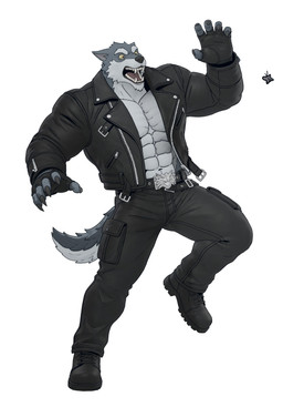 abs anthro barazoku belt belt_buckle black_belt black_boots black_bottomwear black_clothing black_footwear black_gloves black_handwear black_jacket black_pants black_topwear boots bottomwear buckle claws clothed clothing fangs finger_claws fingerless_gloves footwear fur gloves grey_body grey_fur handwear jacket leather leather_clothing leather_jacket leather_topwear male male_anthro muscular muscular_anthro muscular_male navel open_mouth pants pecs scared shirtless shirtless_anthro shirtless_male shoes simple_background skull_belt_buckle solo standing tail teeth topless topwear white_background yellow_eyes strei365 arthropod butterfly canid canine canis insect lepidopteran mammal wolf 2026 hi_res