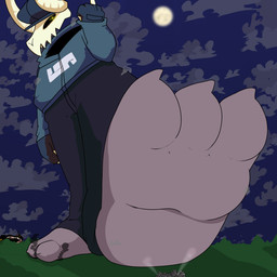 ambiguous_gender bone city city_crushing city_destruction destruction feet foot_fetish foot_focus gesture hand_gesture imminent_crush macro micro middle_finger moon night outside skeleton solo spotlight_beam dragotrashcan tabi_(fnf) humanoid 1:1 absurd_res hi_res