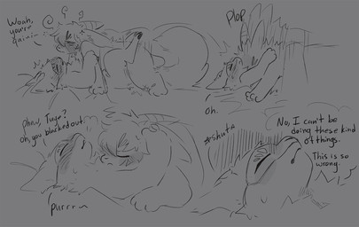 after_sex ambiguous_gender anthro bed blush bodily_fluids cheek_tuft chest_tuft cum dialogue duo facial_tuft from_front_position furniture genital_fluids hooves horn hug legs_up looking_pleasured lying male mask on_another on_back on_bed paws pillow purring simple_background text tuft unconscious sabiksphinx asian_mythology chinese_mythology east_asian_mythology fabulous_beasts fenz_(studio) mythology sibuxiang_the_deer_(fabulous_beasts) tuye_(fabulous_beasts) deer lagomorph mammal moon_rabbit comic english_text hi_res monochrome sketch