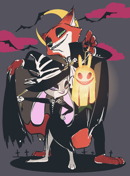 anthro duo female fur holidays lamp lantern male nakamonaka3 disney halloween zootopia judy_hopps nick_wilde canid canine fox lagomorph leporid mammal rabbit red_fox true_fox 2017 hi_res