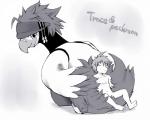 ambiguous_gender anthro duo feathers male nude simple_background size_difference white_background ofuro bandai_namco digimon digimon_savers twokinds trace_legacy avian bird digimon_(species) human mammal peckmon greyscale monochrome