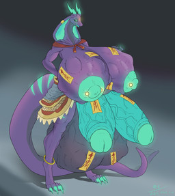 anthro balls big_balls big_breasts big_penis breasts cock_vore dragon_horn female genitals gynomorph horn huge_balls huge_breasts huge_penis hyper hyper_balls hyper_breasts hyper_genitalia hyper_penis intersex multiple_prey nipple_fetish nipple_piercing nipple_play nipple_vore nipples penile penis piercing purple_body vore z-ziren mythology shixianghui shixianghui_(lunar_form) cobra dragon hybrid mythological_creature mythological_scalie reptile scalie snake absurd_res hi_res