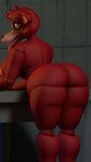 anthro anus barely_visible_anus barely_visible_genitalia big_butt black_eyebrows breasts butt crossgender eyebrows female genitals hand_on_surface looking_at_viewer looking_back machine nipples nude open_mouth red_body solo teeth tongue tongue_out yellow_eyes geometryboymejia five_nights_at_freddy's five_nights_at_freddy's_3 scottgames foxy_(fnaf) animatronic canid canine fox mammal robot 2020 3d_(artwork) 4k 9:16 absurd_res digital_media_(artwork) hi_res