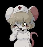 anthro black_eyes blonde_hair blush breasts clothing female fur hair hat headgear headwear nurse nurse_clothing nurse_headwear smile solo tail white_body white_fur yellow_eyes suya0843 lorna_(terrible_mouse) mammal mouse murid murine rat rodent hi_res
