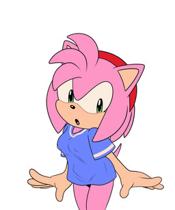 accessory anthro black_nose blue_clothing blue_topwear breasts clothing female front_view fur green_eyes hair hair_accessory hairband head_tuft looking_at_viewer nipple_outline open_mouth pink_body pink_fur pink_hair short_hair simple_background solo tan_body tan_fur thick_thighs topwear tuft white_background wide_hips cintra_(artist) sega sonic_the_hedgehog_(series) amy_rose eulipotyphlan hedgehog mammal hi_res