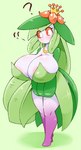 2023 areola big_breasts breasts crown digital_media_(artwork) elemental_creature eyelashes female flora_fauna flower generation_5_pokemon green_background headgear hi_res huge_breasts humanoid jewelry leaf leaf_hair lilligant lily_(immortalstar) masked-agent mouthless necklace nintendo not_furry orange_sclera pink_areola plant plant_hair pokemon pokemon_(species) pseudo_hair question_mark simple_background solo white_body white_eyes