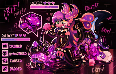 abdl anthro clothed clothing cursed_collar debuff diaper dungeon duo game_ui gameplay_mechanics glistening glistening_body gui health_bar hypno_visor hypnosis latex liquid_latex mid_transformation mind_control paws transformation wearing_diaper latexm4n mythology jettrax nora_(stove2) dragon kobold mythological_creature mythological_scalie scalie absurd_res hi_res
