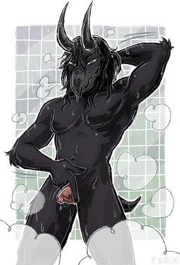 andromorph anthro bathing beak big_clitoris black_body black_feathers black_hair clitoral clitoral_masturbation clitoris curved_horn feathers genitals hair half-closed_eyes horn humanoid_genitalia humanoid_vulva intersex long_clitoris masturbation narrowed_eyes nude open_mouth open_smile presenting_clitoris showering smile solo teeth thick_clitoris throbbing throbbing_clitoris toothed_beak visibly_trans vulva wet wet_body wet_feathers jariloxe avian bird corvid corvus_(genus) crow demon oscine passerine hi_res trans_(lore) trans_man_(lore)