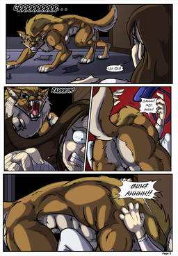 ambiguous_gender attack claws duo female feral green_eyes muscular muscular_feral paws quadruped tail teeth transformation black-rat mythology canid canine canis human mammal mythological_canine mythological_creature werecanid werecanine werecreature werewolf wolf comic